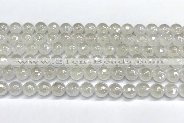 CAA6031 15 inches 8mm faceted round AB-color white agate beads