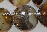 CAG3507 15.5 inches 30mm flat round brown line agate beads