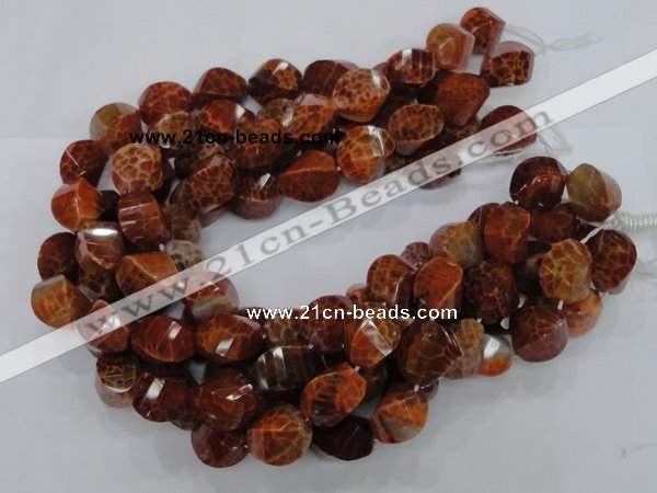 CAG584 15.5 inches 15*20mm faceted & twisted rice natural fire agate beads