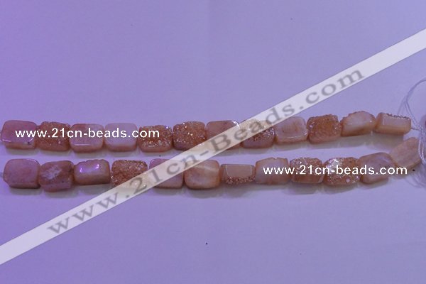 CAG8221 Top drilled 12*16mm rectangle champagne plated druzy agate beads