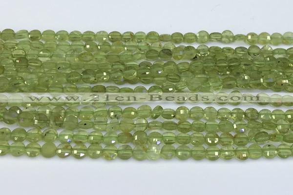 CCB1153 15 inches 4mm faceted coin peridot beads