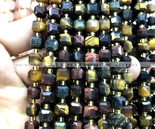 CCU1369 15 inches 6mm - 7mm faceted cube colorful tiger eye beads