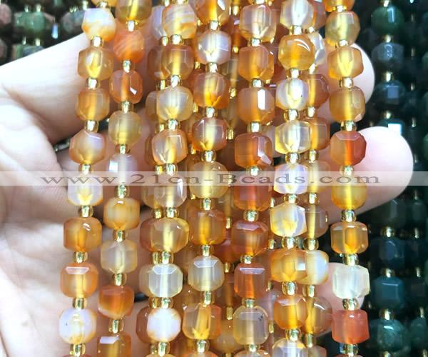 CCU1388 15 inches 6mm - 7mm faceted cube carnelian beads