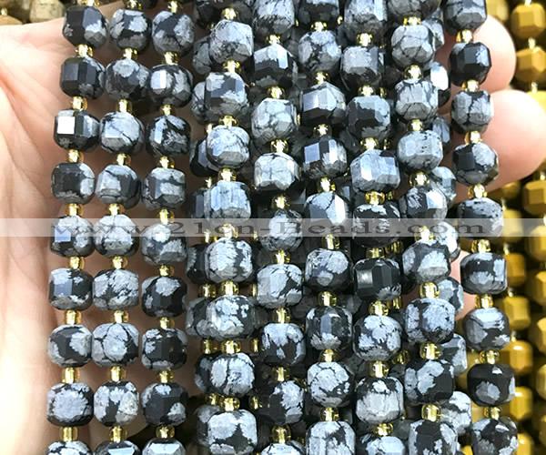 CCU1408 15 inches 6mm - 7mm faceted cube snowflake obsidian beads