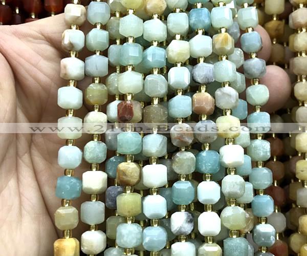 CCU1416 15 inches 6mm - 7mm faceted cube colorful amazonite beads