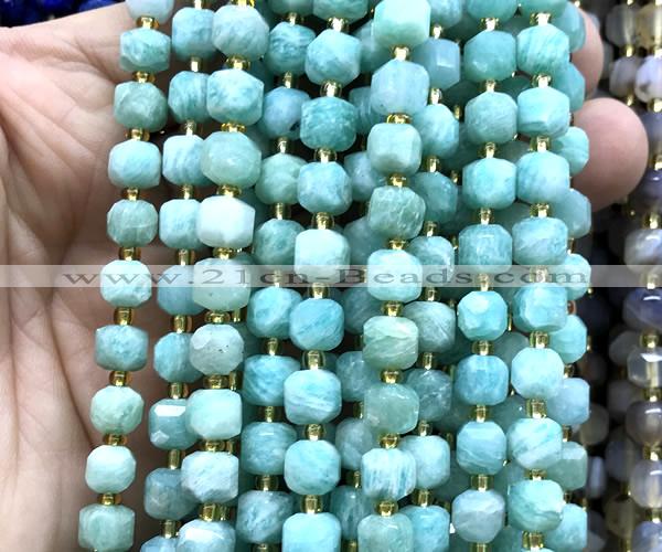 CCU1418 15 inches 6mm - 7mm faceted cube amazonite gemstone beads