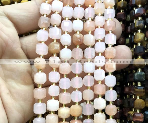 CCU1423 15 inches 6mm - 7mm faceted cube pink aventurine jade beads