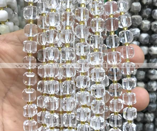 CCU1450 15 inches 8mm - 9mm faceted cube white crystal beads