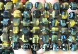 CCU1470 15 inches 8mm - 9mm faceted cube yellow & blue tiger eye beads