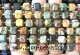 CCU1478 15 inches 8mm - 9mm faceted cube picasso jasper beads