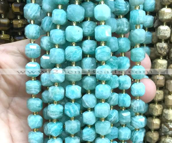 CCU1525 15 inches 8mm - 9mm faceted cube amazonite gemstone beads