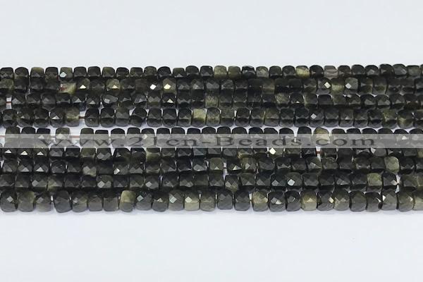 CCU852 15 inches 4mm faceted cube obsidian beads