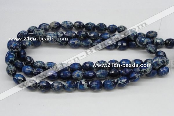 CDE49 15.5 inches 12*15mm faceted egg-shaped dyed sea sediment jasper beads