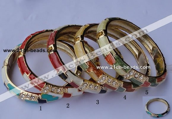 CEB08 5pcs 10mm width gold plated alloy with rhinestone & enamel bangles