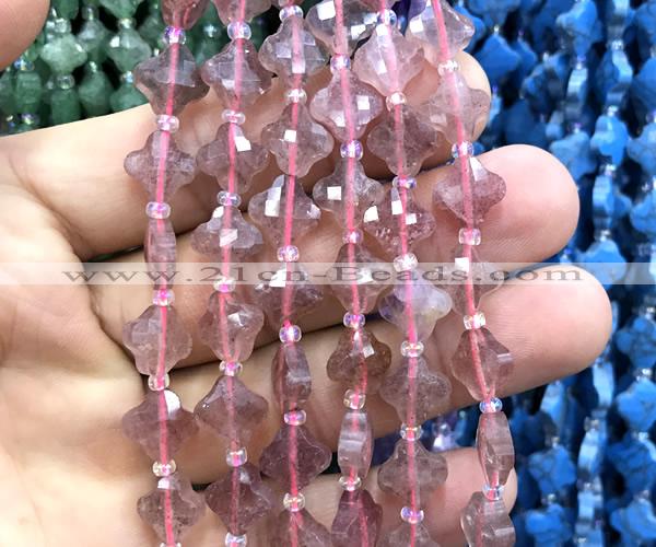 CFG1752 15 inches 10mm four leaf clover strawberry quartz beads