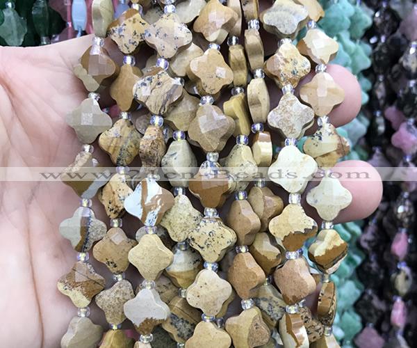 CFG1807 15 inches 12mm four leaf clover picture jasper beads