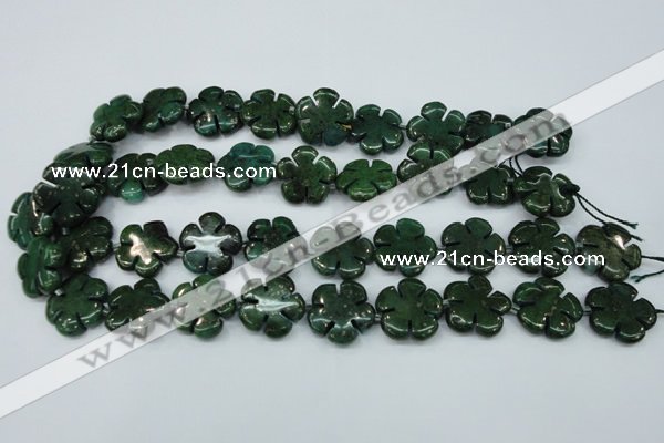 CFG452 15.5 inches 20mm carved flower green iron stone beads