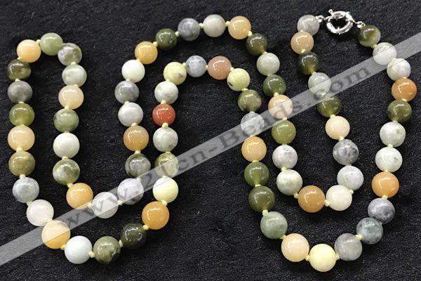 CGN1004 36 inches 10mm round flower jade beaded necklaces