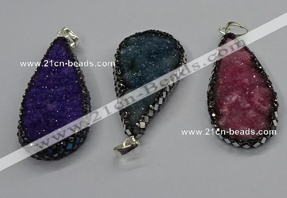 CGP3138 25*50mm - 25*55mm flat teardrop druzy agate pendants