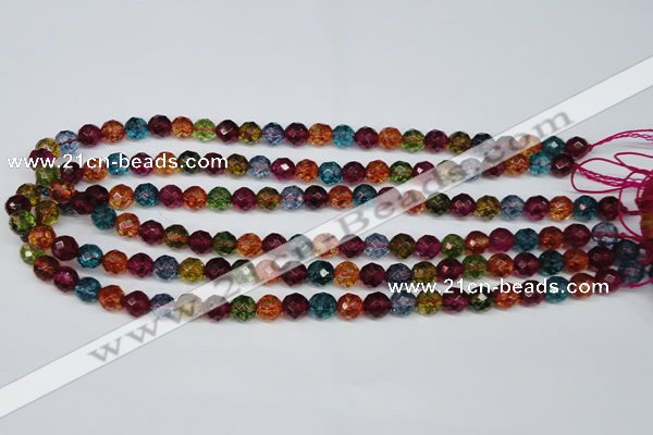 CKQ42 15.5 inches 8mm faceted round dyed crackle quartz beads