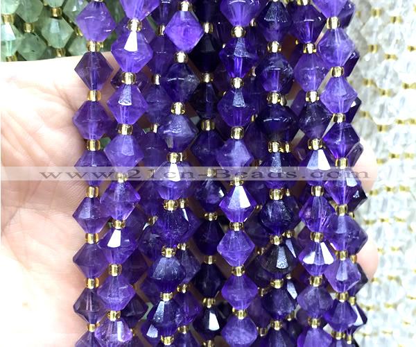 CME453 15 inches 8mm faceted bicone amethyst gemstone beads