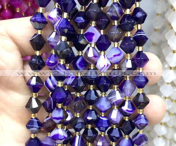 CME464 15 inches 8mm faceted bicone purple banded agate beads