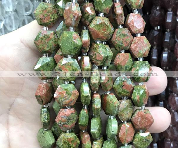 CME758 15 inches 12mm faceted hexagon unakite gemstone beads