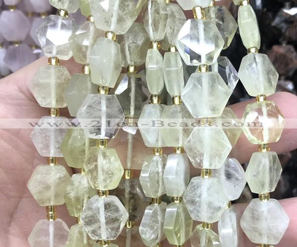 CME761 15 inches 12mm faceted hexagon lemon quartz beads