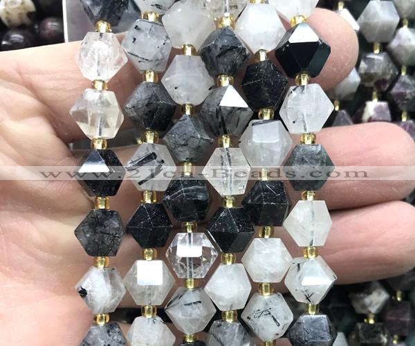 CME806 15 inches 8*10mm faceted bicone black rutilated quartz beads