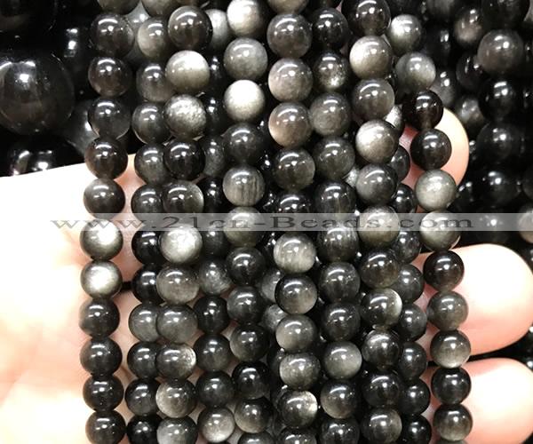 COB841 15 inches 6mm round silver obsidian gemstone beads