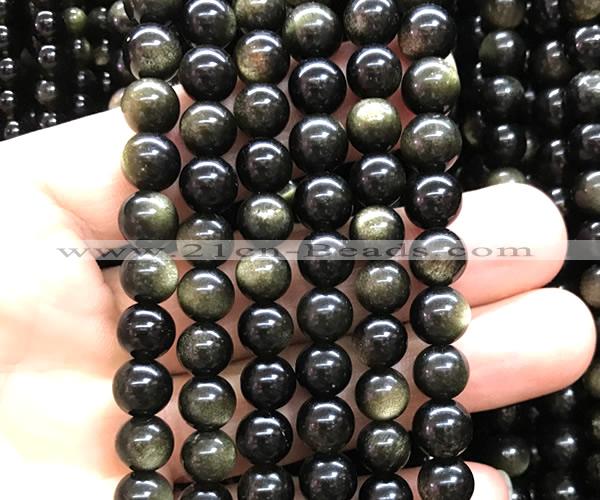 COB852 15 inches 8mm round golden obsidian gemstone beads