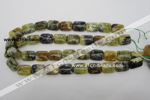 COP569 15.5 inches 15*20mm rectangle natural yellow & green opal beads