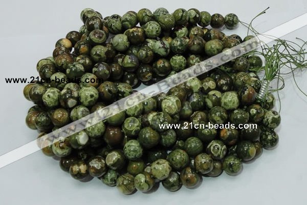 CPS06 15.5 inches 14mm round green peacock stone beads wholesale