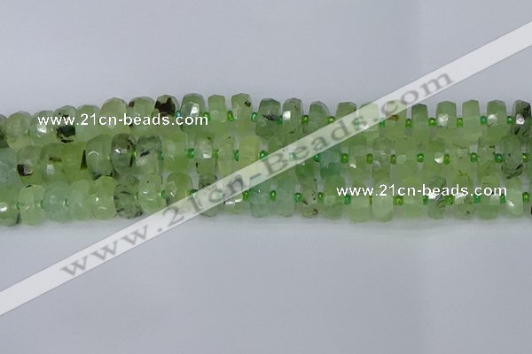 CRB1352 15.5 inches 6*12mm faceted rondelle green rutilated quartz beads