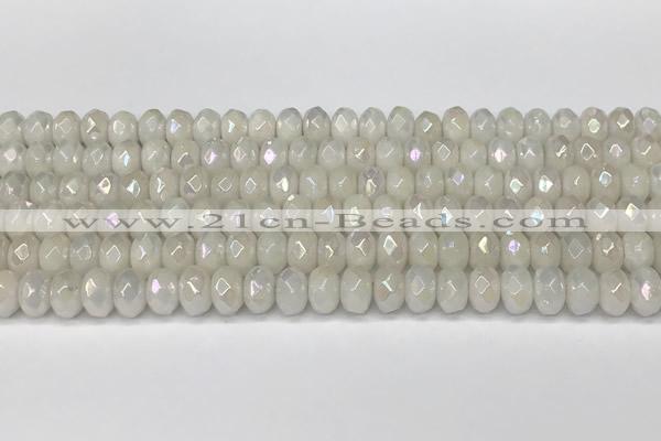 CRB5700 15 inches 5*8mm faceted rondelle AB-color white jade beads