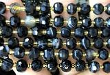 CRB6038 15 inches 6*8mm faceted rondelle black banded agate beads