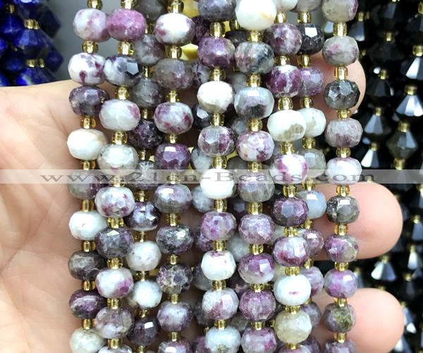 CRB6054 6*8mm faceted rondelle plum blossom tourmaline beads