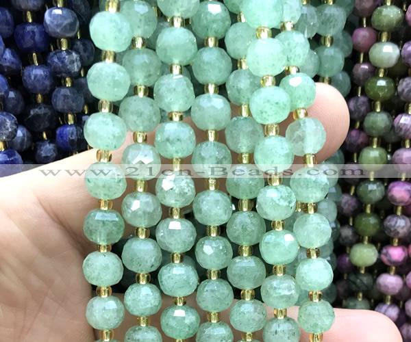 CRB6089 6*8mm faceted rondelle green strawberry quartz beads