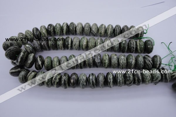 CSJ93 15.5 inches 10*20mm faceted rondelle green silver line jasper beads