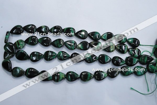 CTE1055 15.5 inches 13*18mm flat teardrop dyed green tiger eye beads