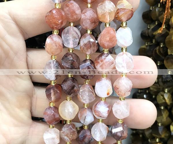 CTW659 15 inches 10mm faceted & twisted S-shaped red quartz beads