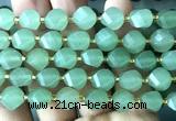 CTW702 10mm faceted & twisted S-shaped green aventurine jade beads