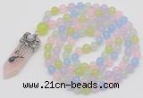 GMN1400 Hand-knotted 8mm candy jade 108 beads mala necklace with pendant