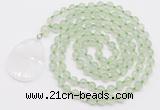 GMN4601 Hand-knotted 8mm, 10mm prehnite 108 beads mala necklace with pendant