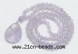 GMN4602 Hand-knotted 8mm, 10mm lavender amethyst 108 beads mala necklace with pendant