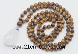 GMN4940 Hand-knotted 8mm, 10mm yellow tiger eye 108 beads mala necklace with pendant