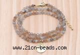 GMN7554 4mm faceted round tiny rainbow moonstone beaded necklace with letter charm