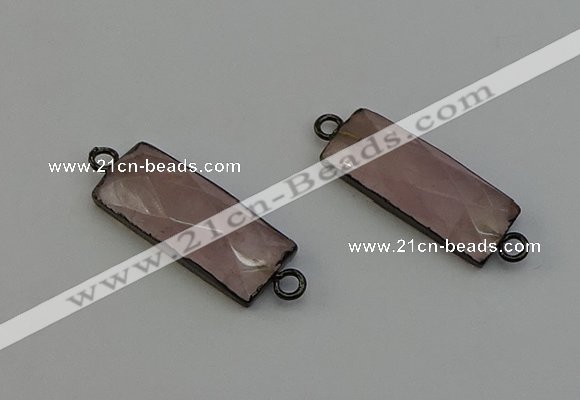 NGC5189 12*30mm - 15*30mm faceted rectangle rose quartz connectors