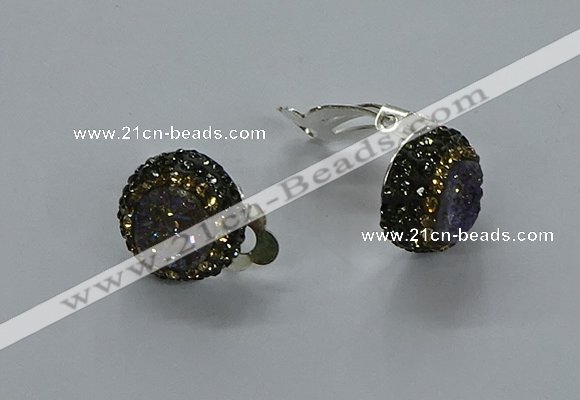 NGE286 15mm - 16mm coin plated druzy agate earrings wholeasle