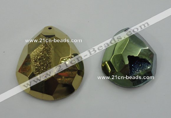 NGP1132 40*45 - 50*55mm faceted teardrop plated druzy agate pendants